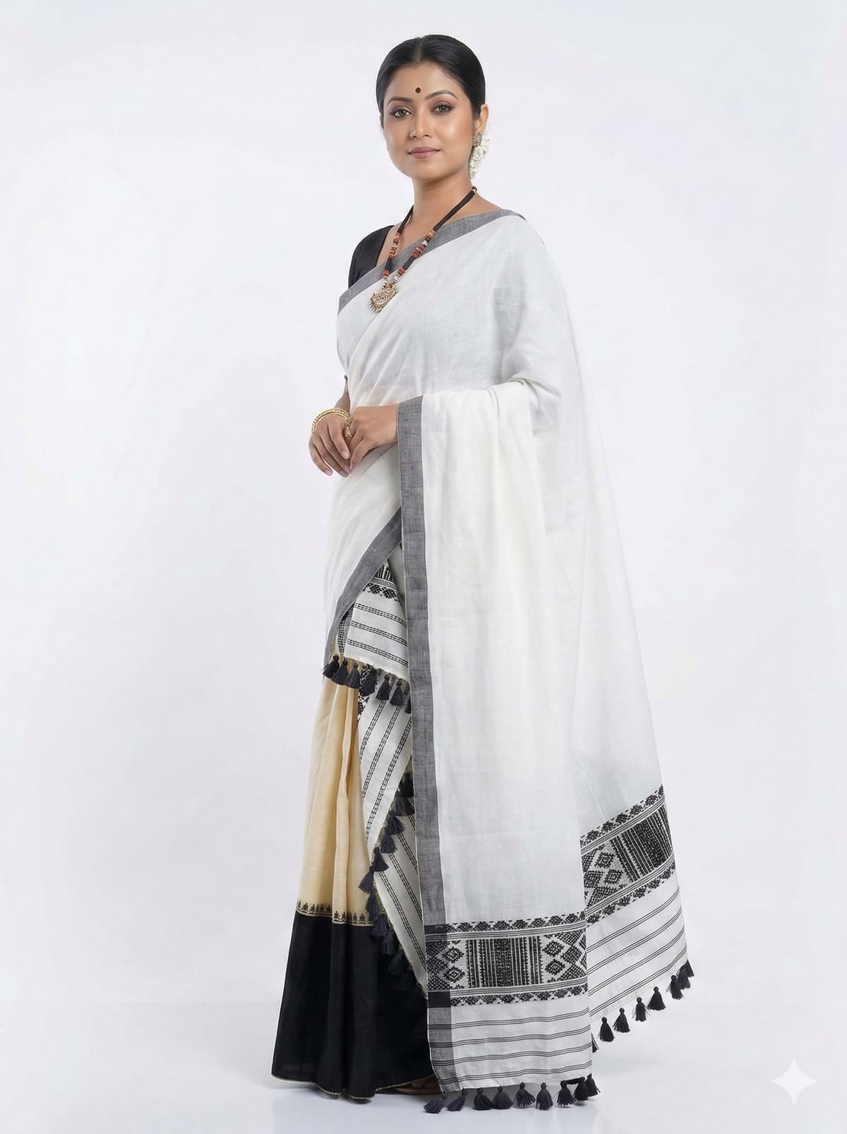 Classic Monochrome Handwoven Woolen Mekhela Sador Set (Jura)