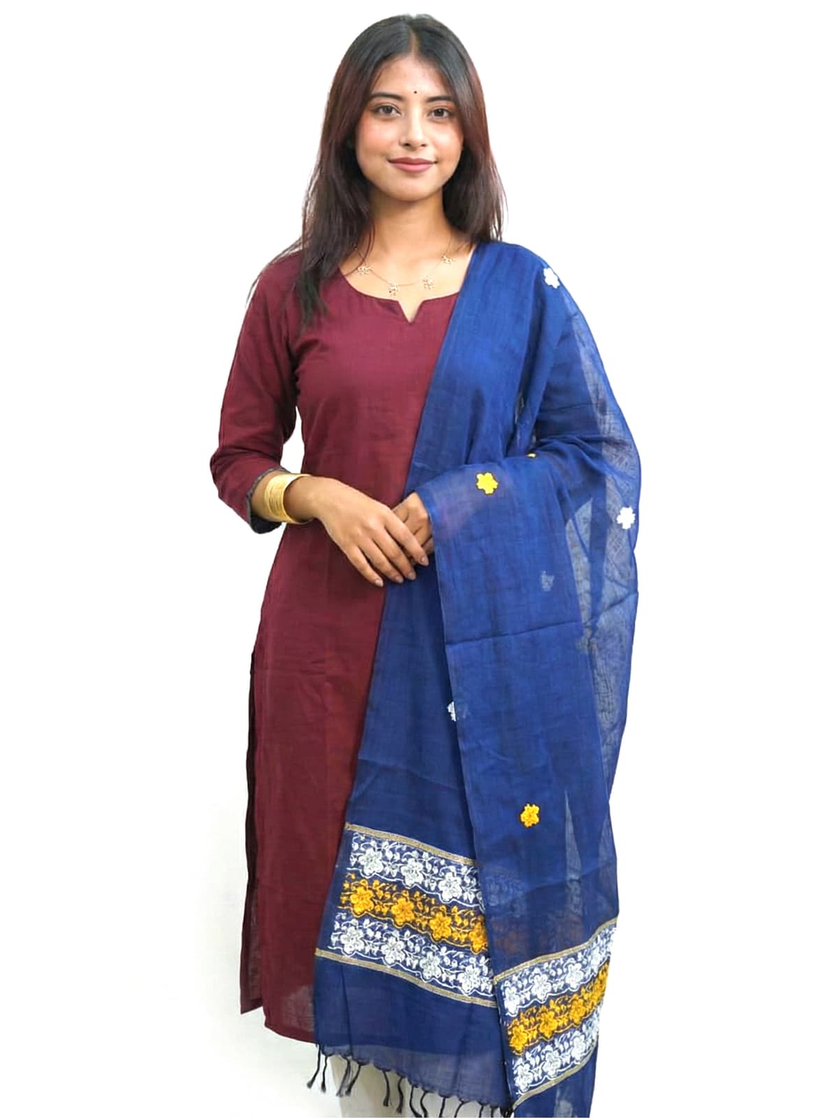 Handwoven Blue Cotton Dupatta