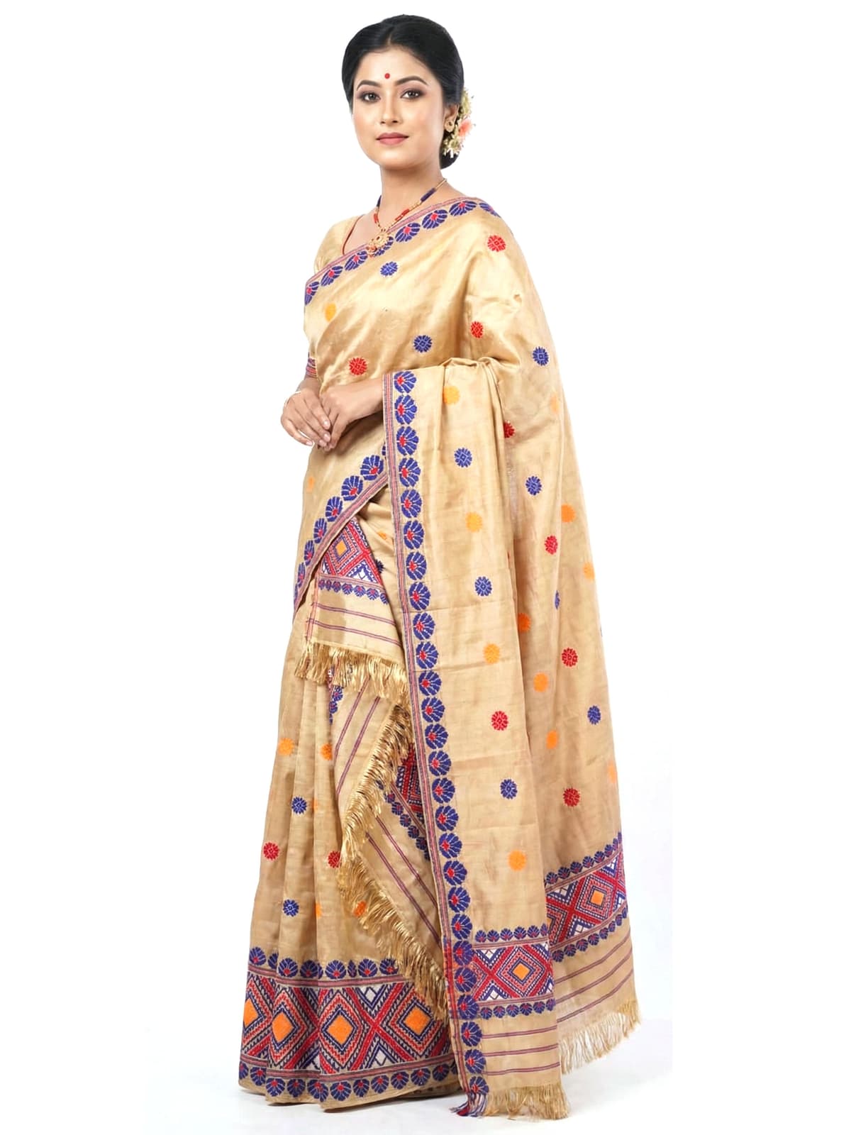 Authentic Handwoven Assamese Tussar Silk Mekhela Sador Set