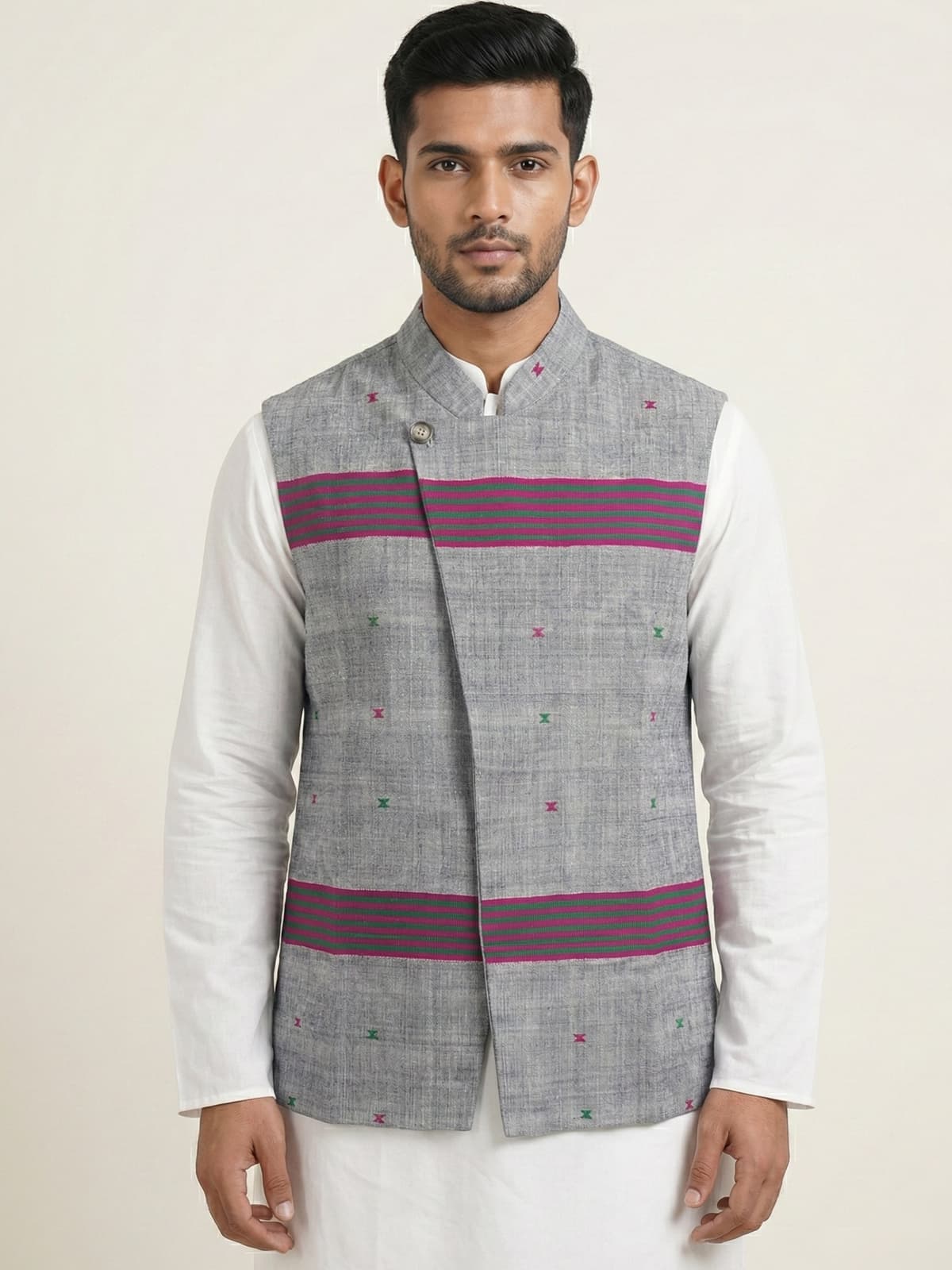 Handwoven Eri Silk & Cotton Men's Waistcoat