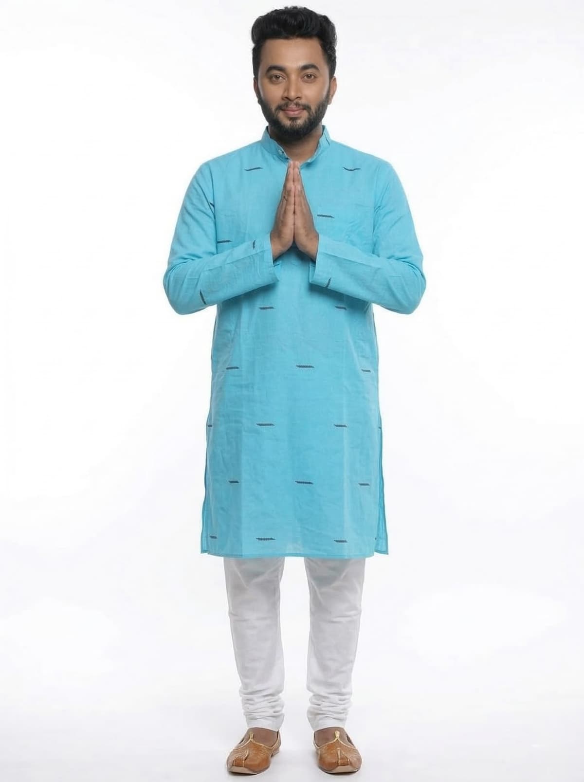 Handwoven Pure Cotton Men's Kurta in Light Blue
