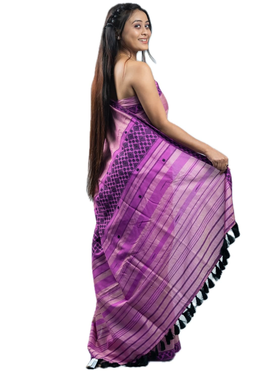 Handwoven Pink Tussar Cotton Saree