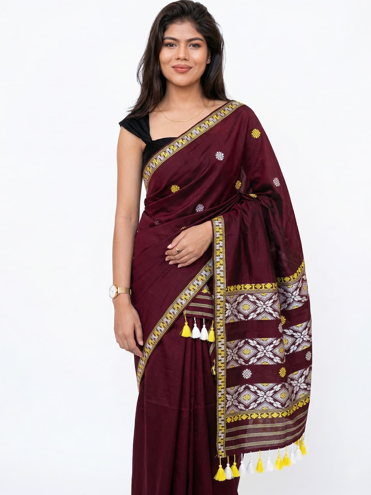 Handwoven Maroon Cotton Saree